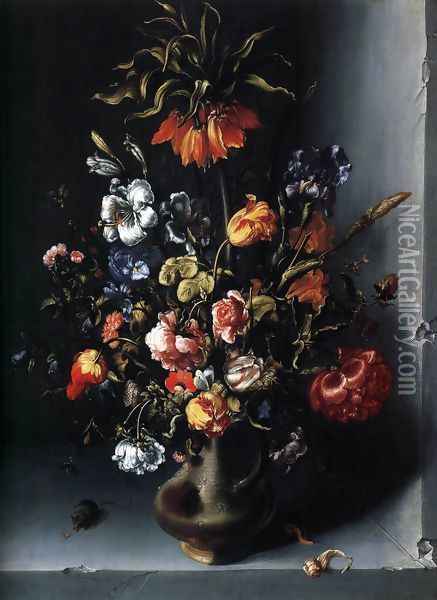 Still-Life of Flowers with a Fritillary in a Stone Niche c. 1613 Oil Painting - Jacob Woutersz Vosmaer