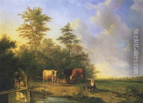 Paesaggio Con Mucche Oil Painting - Jan Kobell III