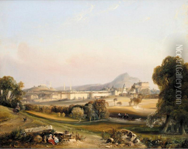 A View Of Edinburgh With Carlton Hill And Arthur's Seat Oil Painting - Francois Joseph Dupressoir