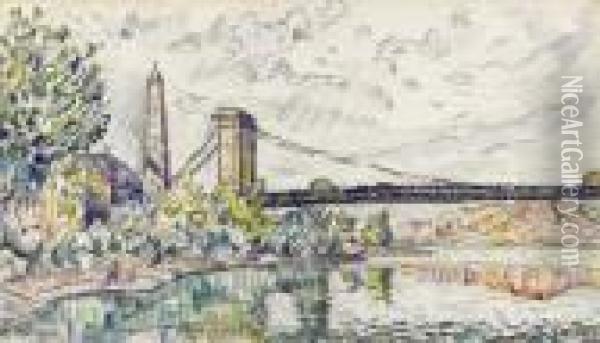 Pont Suspendu Sur La Rance Oil Painting - Paul Signac