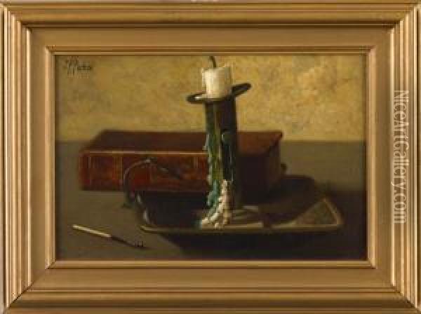 Still Life With Candlestick Oil Painting - John Frederick Peto