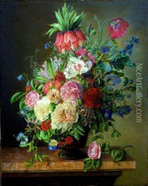 Vase De Fleurs Sur Un Entablement De Pierre Oil Painting - Wojciech Weiss