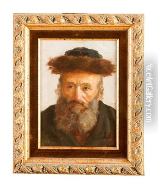 Portrait Of A Jewish Man With Fur Hat Oil Painting - Lazar Krestin