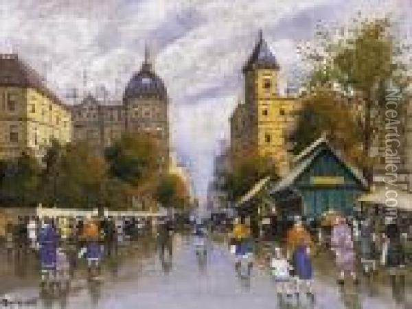 Lovolde Square Oil Painting - Antal Berkes