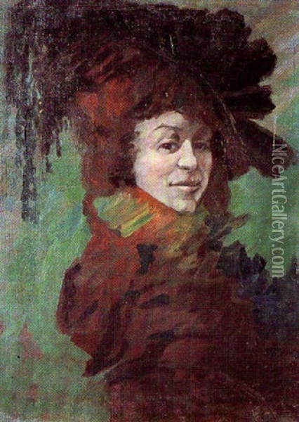 Dame In Grun Oil Painting - Sir Hubert von Herkomer