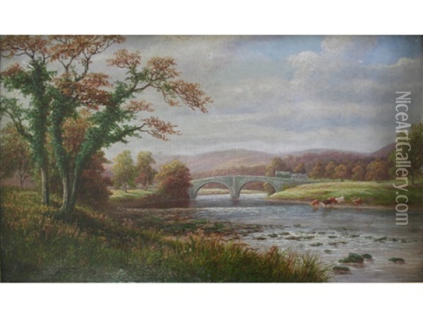 Bolton Bridge From The Wharfe, Bolton Abbey, Yorkshire Oil Painting - William Mellor