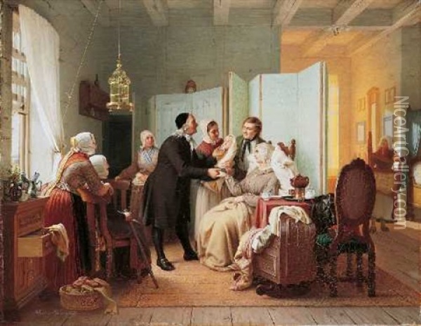 Der Wochenbesuch Oil Painting - Johann Georg Meyer von Bremen