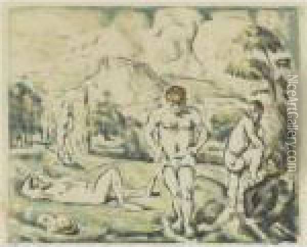 The Large Bathers (v. 1157; D. I) Oil Painting - Paul Cezanne
