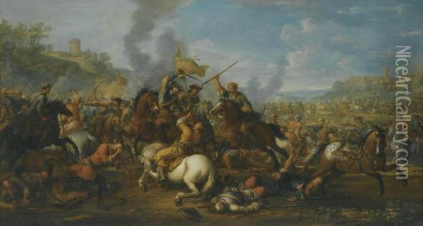 A Battle Scene Between Christians And Turks Oil Painting - Christian Reder
