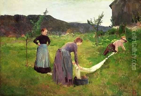 Three Ladies Washing Oil Painting - Harriet Backer