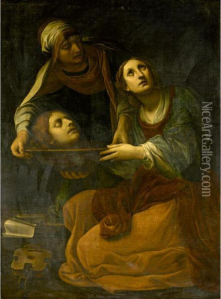 Saint Cecilia With The Head Of Saint Valerius Oil Painting - Alessandro Tiarini