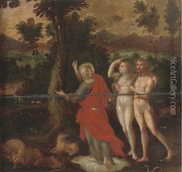 God With Adam And Eve In The Garden Of Eden Oil Painting - Abraham Bloemaert