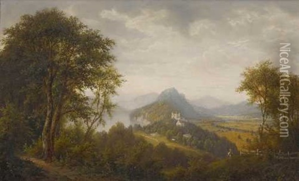 Blick Auf Schloss Hohenschwangau Mit Alpsee Oil Painting - Josef Burgaritzky