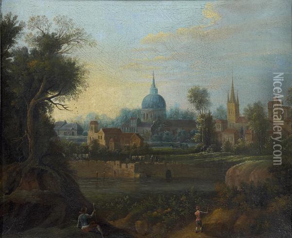 Eglise Baroque Dans Un Village Devant Une Riviere Oil Painting - Hendrik Frans Van Lint