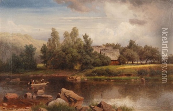 Landschaftsmotiv Aus Dem Zschopautal Bei Aufziehendem Gewitter Oil Painting - Eduard Emil August Leonhardi