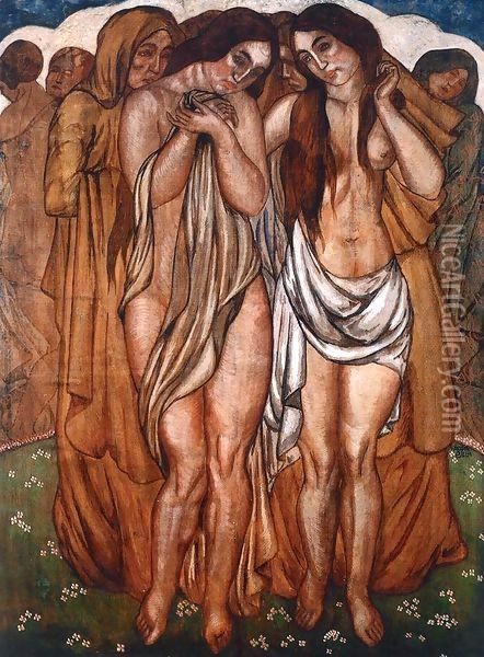 Nudes (Primavera) 1912 Oil Painting - Aurel Bernath