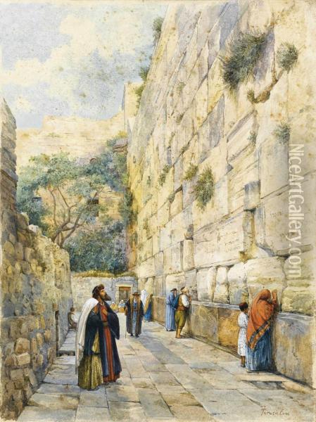 Le Mur Des Lamentations, Jerusalem Situe 'jerusalem' Oil Painting - Gustave Bauernfeind