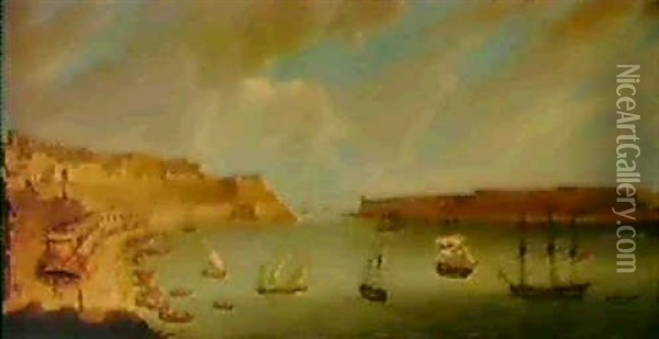 View Of The Harbour At Valetta, Malta Oil Painting - Anton Schranz