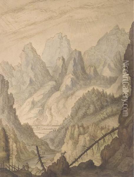 A Mountainous Landscape With A Goat On A Rocky Outcrop Oil Painting - Lambert Doomer