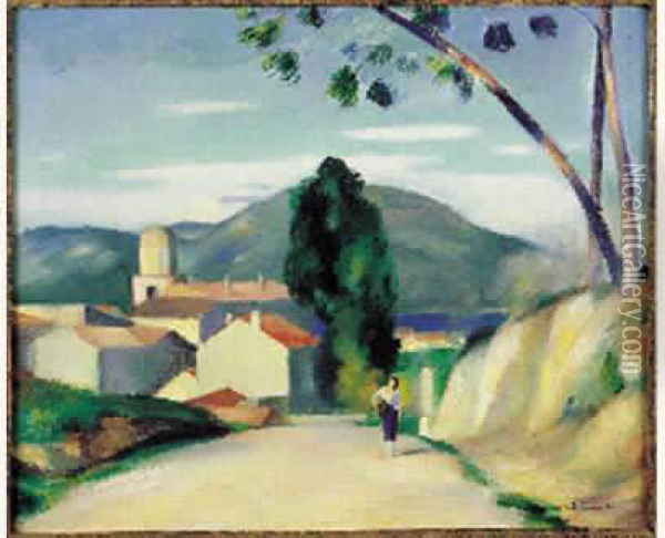 La Route Ensoleillee A Saint-tropez Oil Painting - Henri Ottmann
