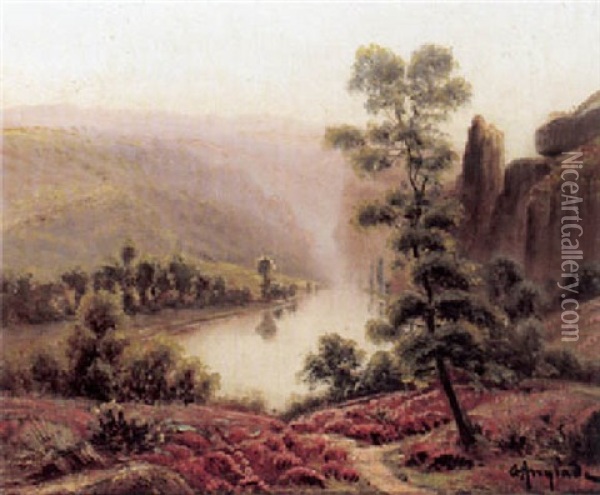 Hugelige Fluslandschaft An Einem Spatsommertag Oil Painting - Gaston Anglade