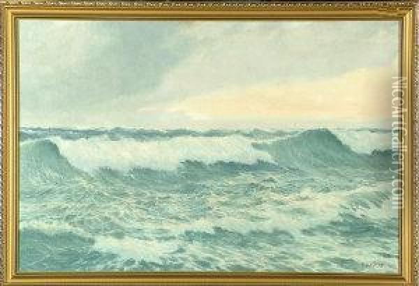 The North Sea Breaking On A Beach Oil Painting - John William Upham