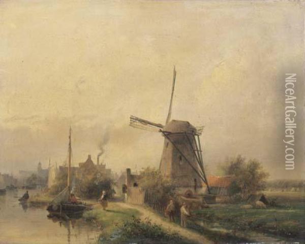 The Outskirts Of A Dutch Town On A Summer's Day Oil Painting - Andreas Schelfhout