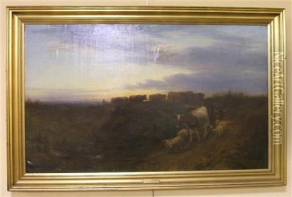 Cattle Returning Home-evening Oil Painting - William Snr Luker