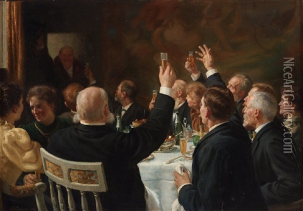 Middagsbordet (the Dinner Table) Oil Painting - Emil (Harald Emanuel) Lindgren