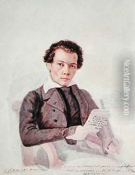 Portrait of Mikhail Aleksandrovich Bakunin 1814-1876 1838 Oil Painting - Anonymous Artist