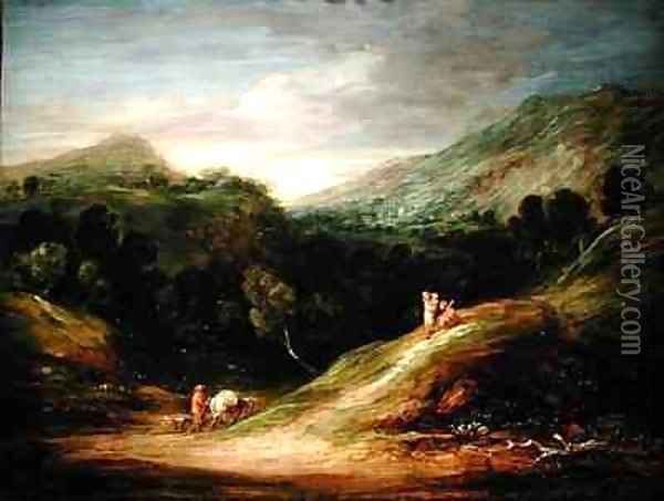 Mountain Landscape with a Drover and a Packhorse Oil Painting - Thomas Gainsborough