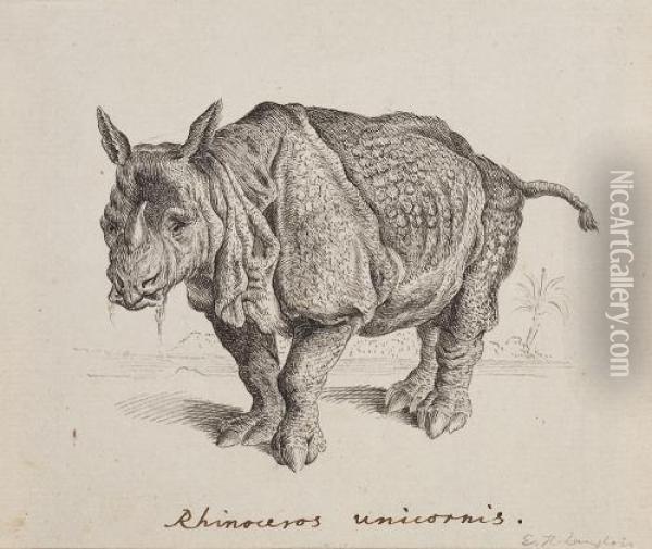 Rhinoceros Unicornis Oil Painting - Eustache Hyacinthe Langlois