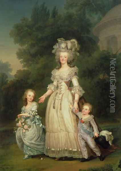 Queen Marie Antoinette (1755-93) with her Children in the Park of Trianon, 1785 Oil Painting - Adolph Ulrich Wertmuller