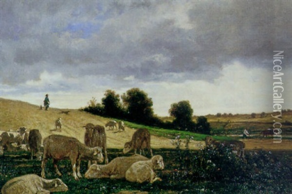 Les Moutons Oil Painting - Emile van Marcke de Lummen