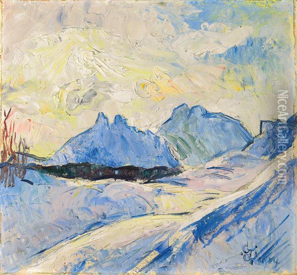Winterlandschaft In Maloja Mit Blick Auf Piz Duan Und Piz Lizun Oil Painting - Giovanni Giacometti