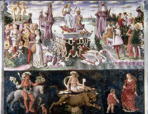 May or The Sign of Taurus, from the Room of Months, 15th century Oil Painting - Francesco Del Cossa