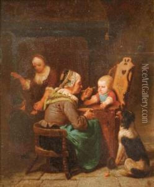 Feeding The Baby Oil Painting - Franz Wieschebrink