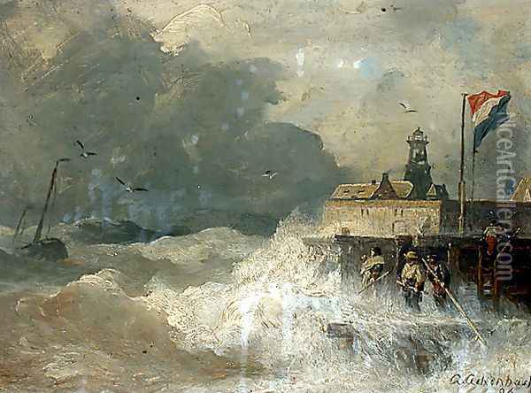 Sturm an der Küste (Storm at the Coast) Oil Painting - Andreas Achenbach