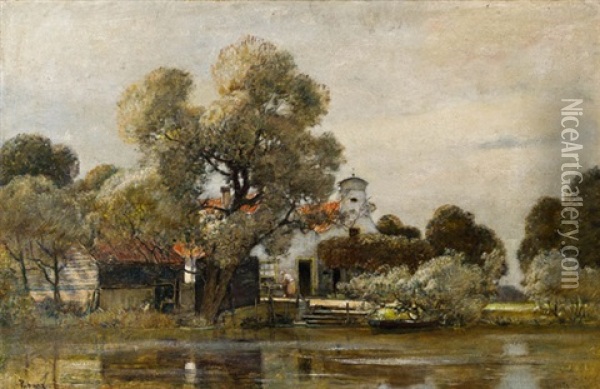 Hollandisches Kanalufer Von Zwolle Oil Painting - Rudolf Ribarz