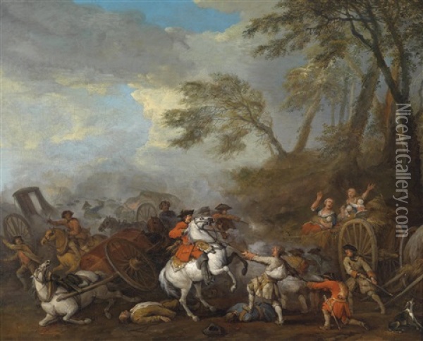 Ein Kavalleriescharmutzel Oil Painting - Georg Philipp Rugendas the Elder