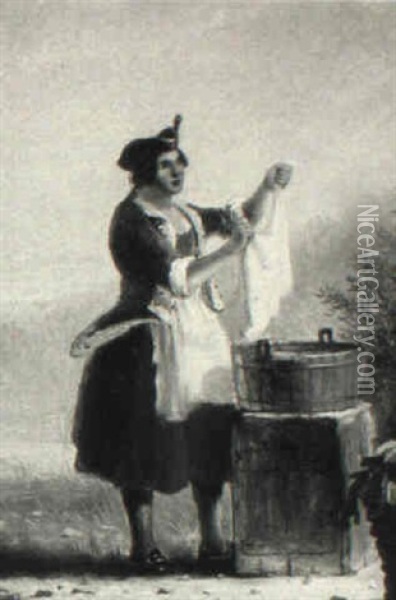 Regimental Washerwoman Oil Painting - Alfred Jacob Miller
