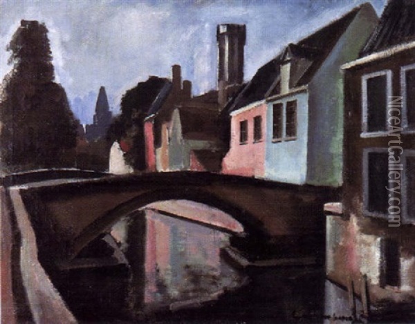 Kanal In Brugge Oil Painting - Otto Geigenberger