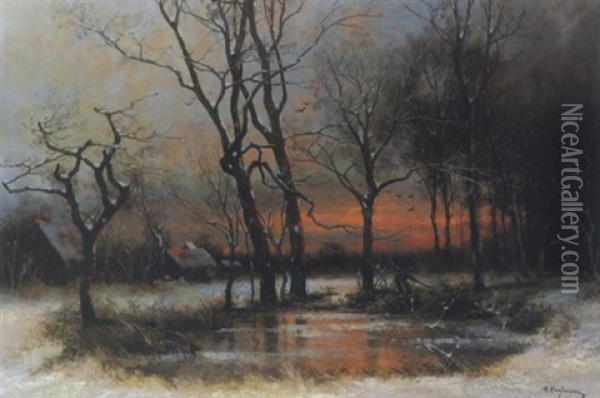 Winterabend Im Laubwald Oil Painting - Adolf Kaufmann