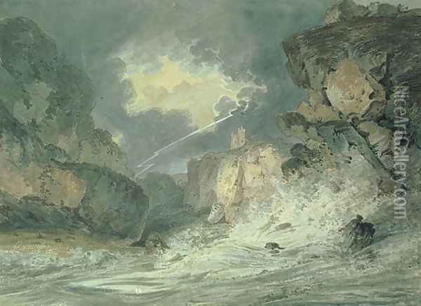 Dunstanburgh Castle in a Thunderstorm Oil Painting - Thomas Girtin