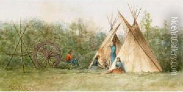 Indian Settlement Oil Painting - Carl Henry Von Ahrens