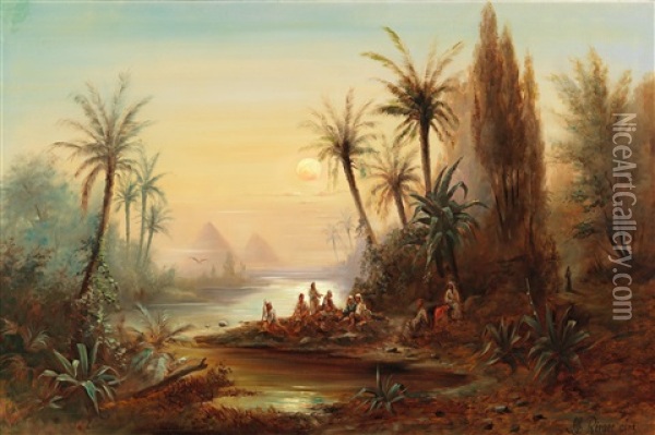 Evening On The Nile Oil Painting - Albert Rieger