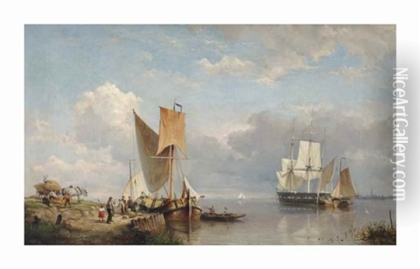 Shipping On The Spaarne Oil Painting - Hermanus Koekkoek the Elder