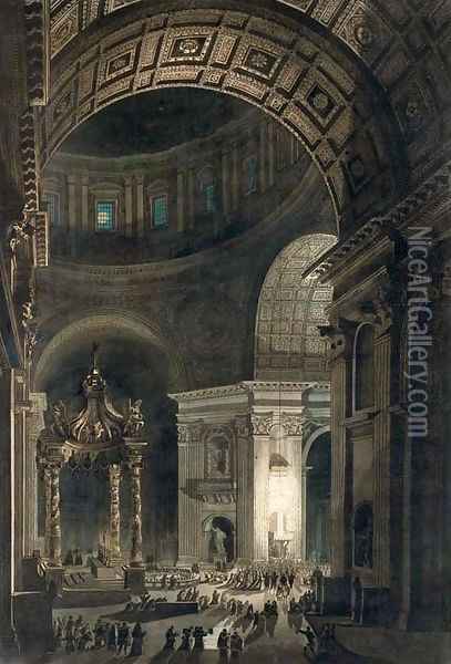 La ceremonie de la Croix lumineuse à la croisee du transept de Saint-Pierre de Rome Oil Painting - Louis Jean Desprez