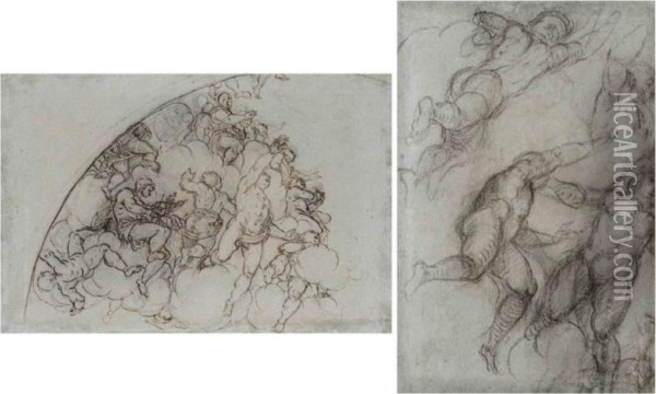 Recto: Design For A Fresco With Many Figures Verso: Four Figure Studies Oil Painting - Lattanzio Gambara