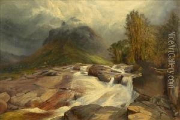 A Highland Torrent Oil Painting - Joseph Wilton